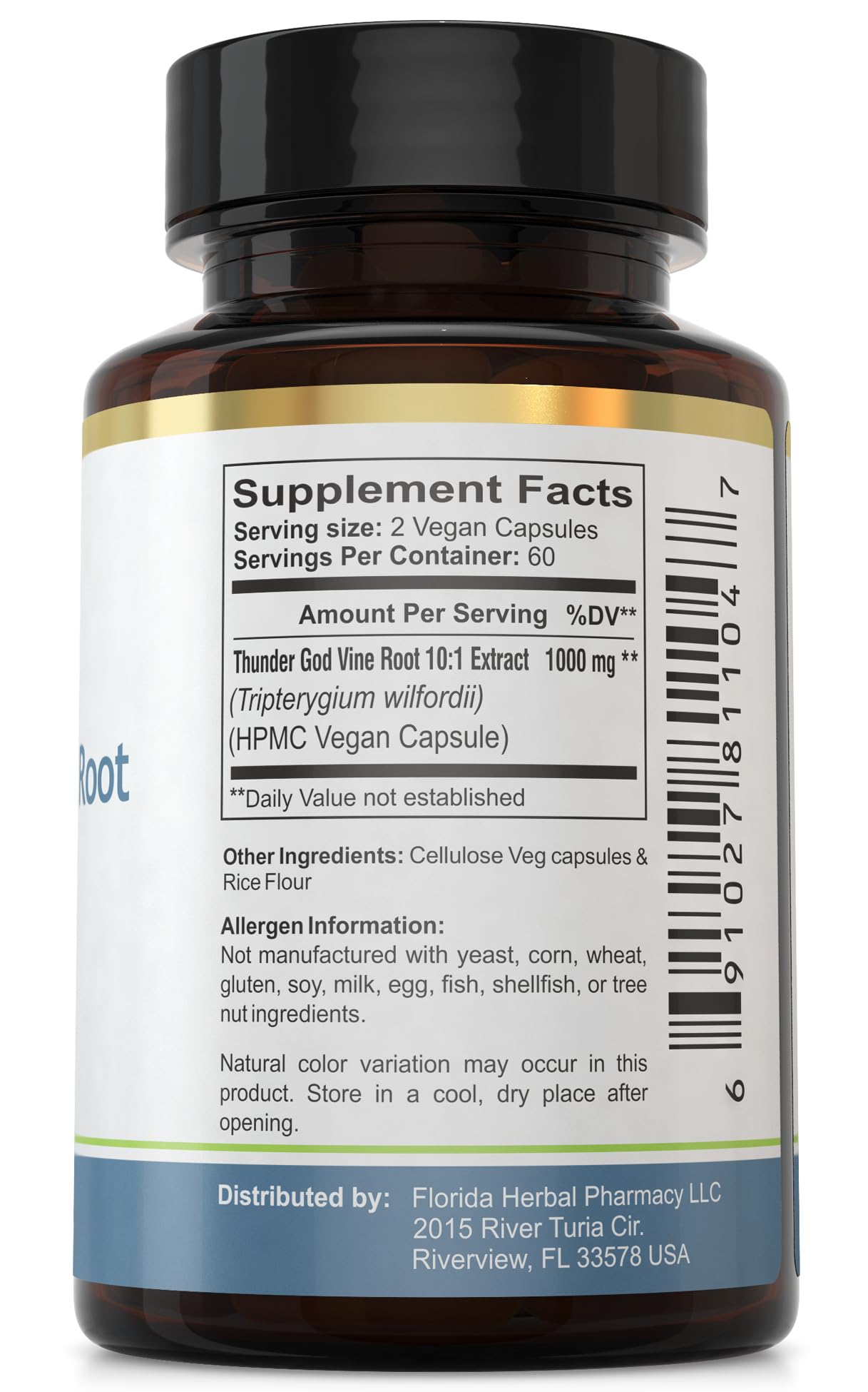 Florida Herbal Pharmacy Thunder God Vine Root Extract Capsules - 500 mg 10:1 Concentration