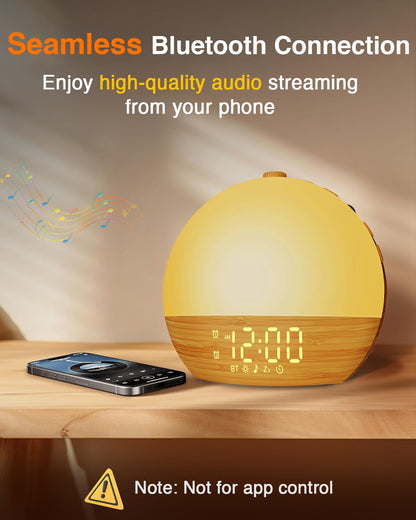 Thybro Sunrise Alarm Clock with Sunrise Light, Bluetooth & 30 Sleep Sounds | Wood Grain