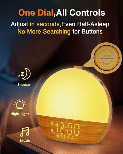 Thybro Sunrise Alarm Clock with Sunrise Light, Bluetooth & 30 Sleep Sounds | Wood Grain