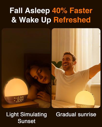 Thybro Sunrise Alarm Clock with Sunrise Light, Bluetooth & 30 Sleep Sounds | Wood Grain