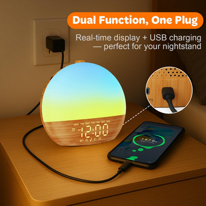 Thybro Sunrise Alarm Clock with Sunrise Light, Bluetooth & 30 Sleep Sounds | Wood Grain