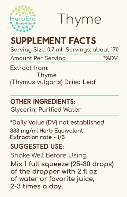 HerbEra Thyme B120 Alcohol-Free Herbal Extract Tincture, 4 fl oz