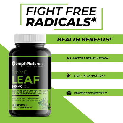 Oomph Naturals Thyme Leaf 900mg – 90 Capsules | Thymus Vulgaris Extract • Respiratory Support • Non-GMO • Gluten Free