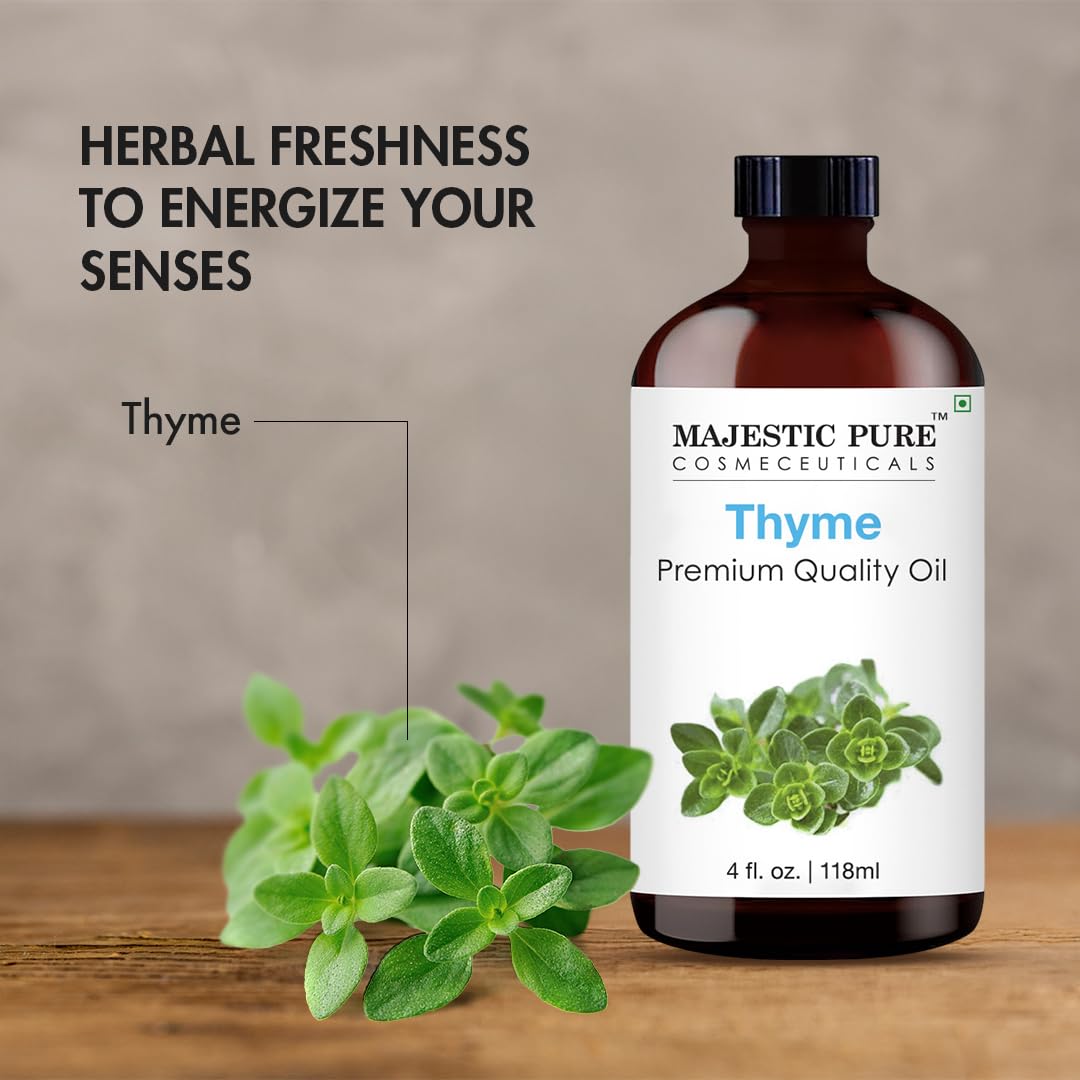 Majestic Pure Thyme Essential Oil – 4 Fl Oz, 100% Pure & Natural, Glass Dropper