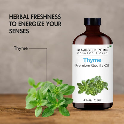 Majestic Pure Thyme Essential Oil – 4 Fl Oz, 100% Pure & Natural, Glass Dropper