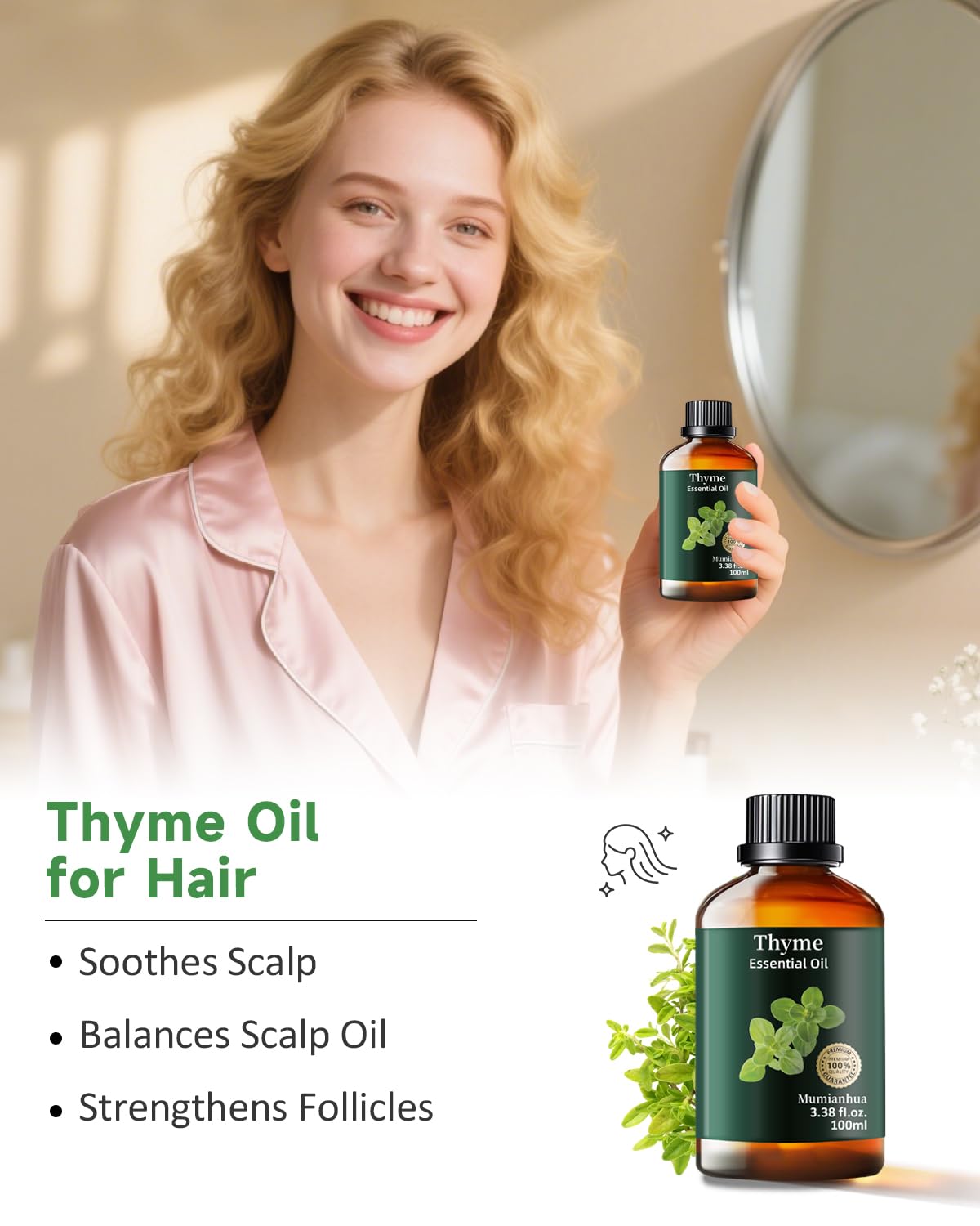 Pure Thyme Essential Oil - Outdoor Shield & Aromatherapy (3.38 Fl Oz)