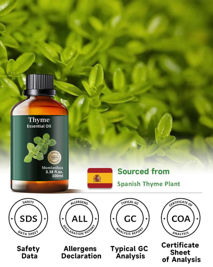 Pure Thyme Essential Oil - Outdoor Shield & Aromatherapy (3.38 Fl Oz)