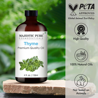 Majestic Pure Thyme Essential Oil – 4 Fl Oz, 100% Pure & Natural, Glass Dropper