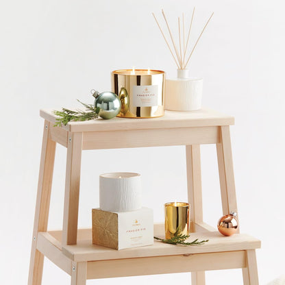 Thymes Frasier Fir Candle – Gilded Collection | Wood Grain Ceramic, 24K Gold Rim, 6 oz Petite