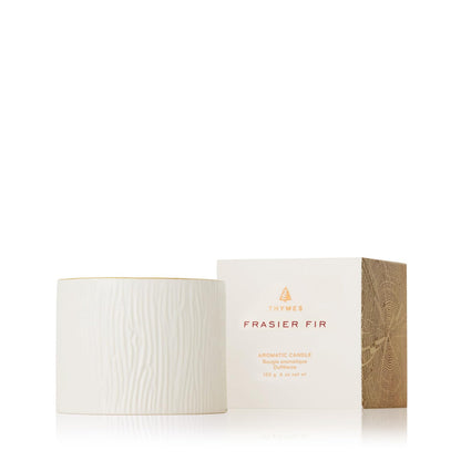 Thymes Frasier Fir Candle – Gilded Collection | Wood Grain Ceramic, 24K Gold Rim, 6 oz Petite