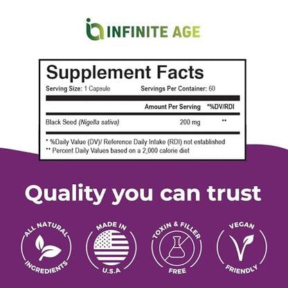 Infinite Age Black Seed Oil Extract Capsules, 60 Count | Nigella Sativa