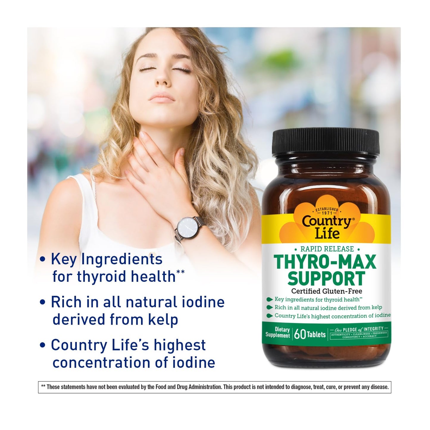 Country Life Thyro-Max Support – Kelp-Derived Iodine & L-Tyrosine
