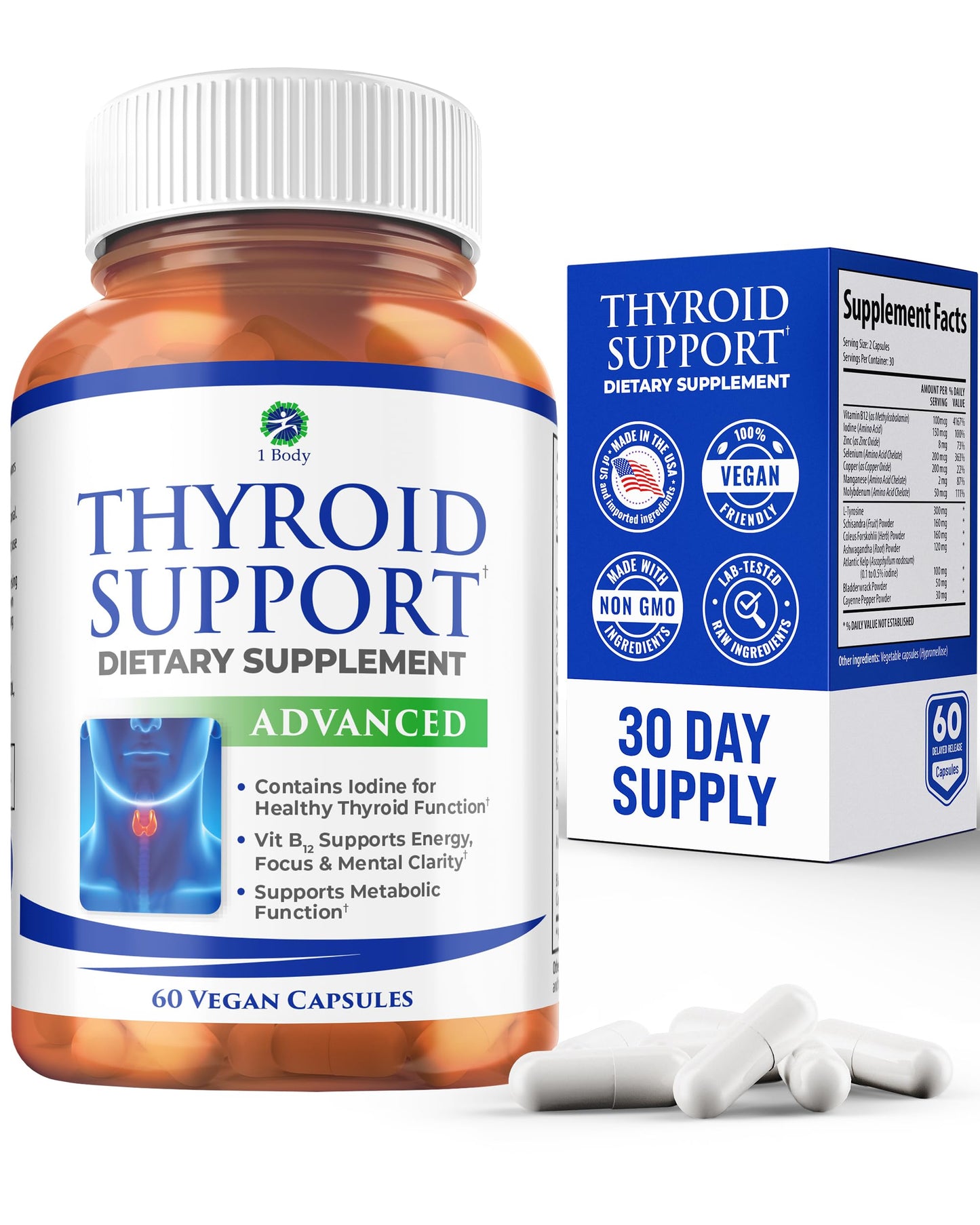 Thyroid Support Supplement - 30 Day Supply | Energy, Focus & Clarity