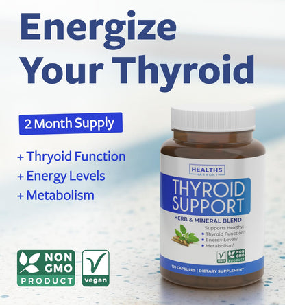 Thyroid Support with Iodine - 120 Capsules (Non-GMO) | 60 Day Supply