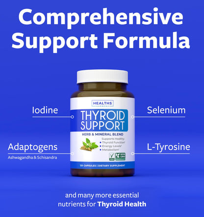 Thyroid Support with Iodine - 120 Capsules (Non-GMO) | 60 Day Supply