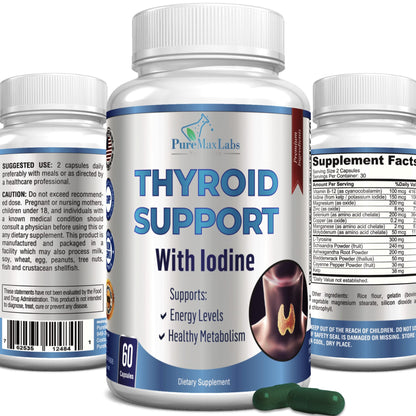 Thyroid Support with Iodine - Metabolism & Focus Booster | 60 Capsules | Non-GMO