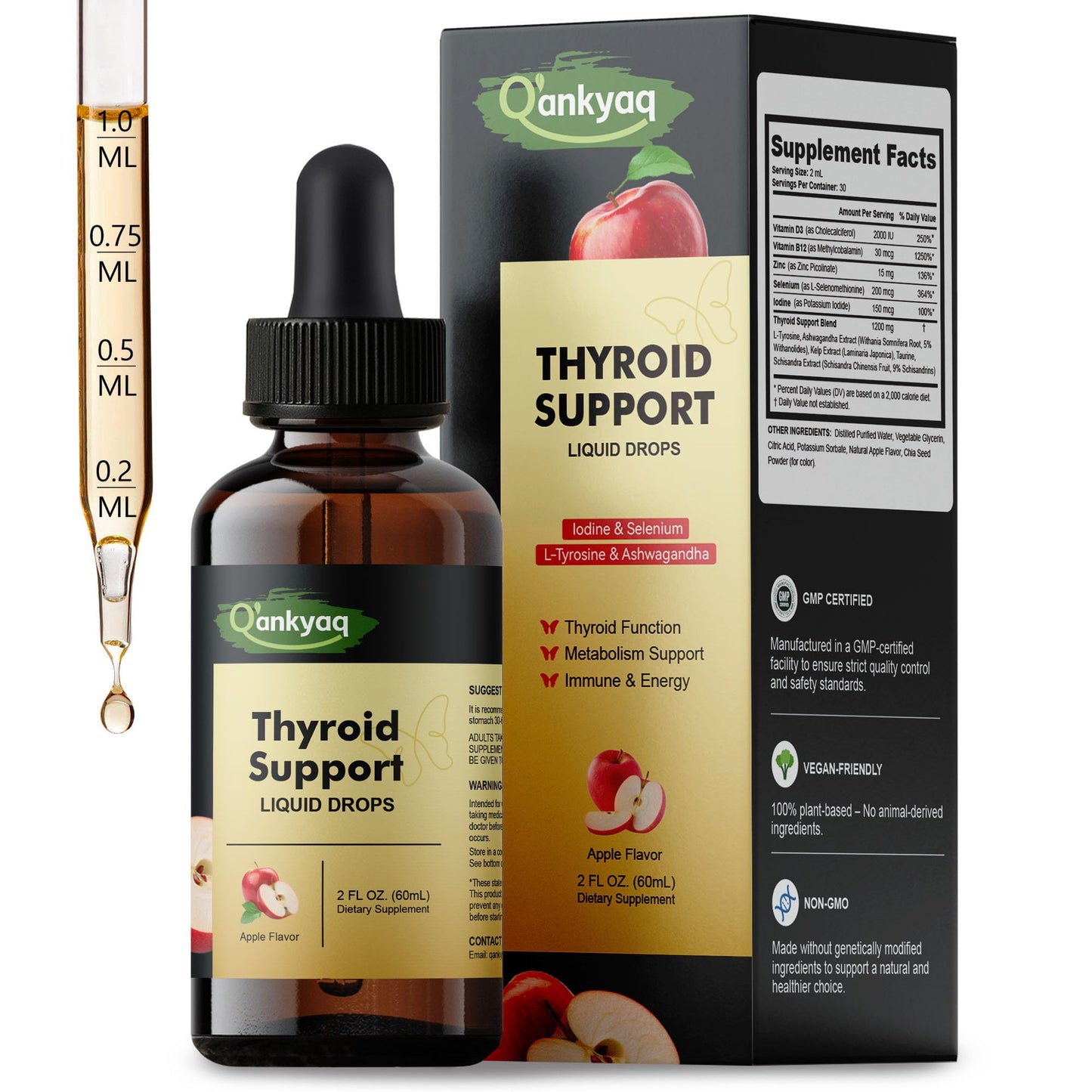 Thyroid Support Liquid Drops for Women | Iodine, Selenium, Zinc, L-Tyrosine & Ashwagandha | Metabolism, Hormone Balance & Immune Support | 60ml