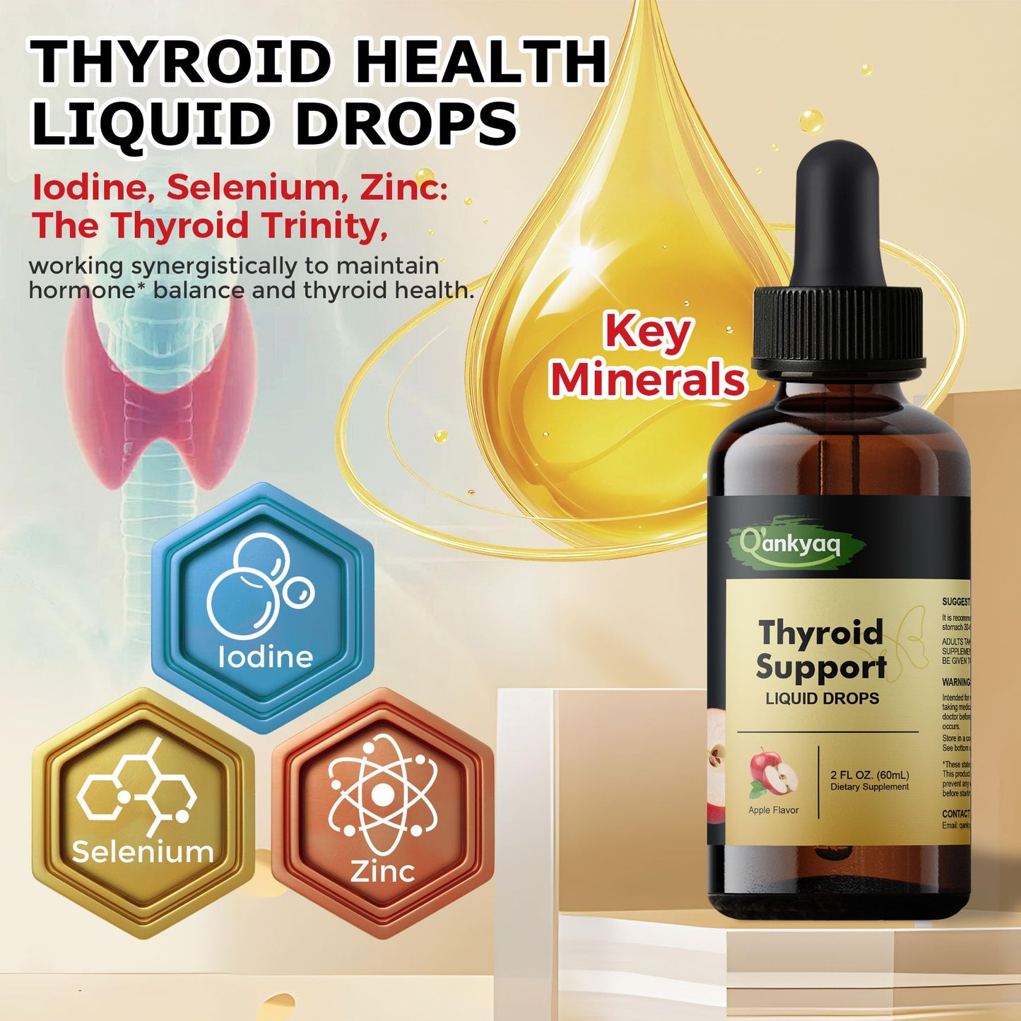Thyroid Support Liquid Drops for Women | Iodine, Selenium, Zinc, L-Tyrosine & Ashwagandha | Metabolism, Hormone Balance & Immune Support | 60ml