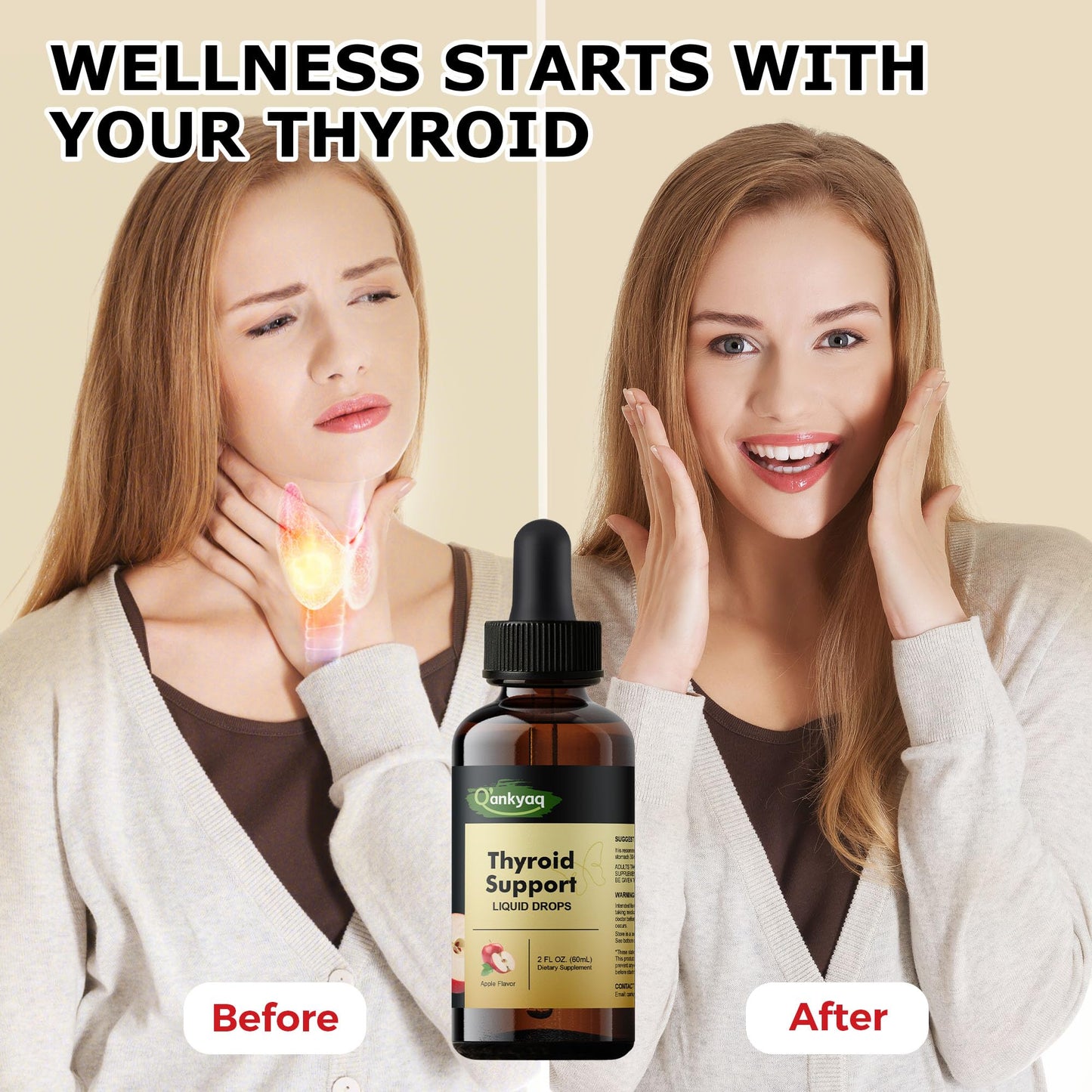 Thyroid Support Liquid Drops for Women | Iodine, Selenium, Zinc, L-Tyrosine & Ashwagandha | Metabolism, Hormone Balance & Immune Support | 60ml