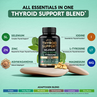 Thyroid Support for Women - Selenium 200 mcg & 21-in-1 Formula | USA