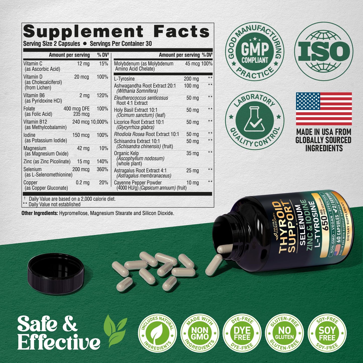 Thyroid Support for Women - Selenium 200 mcg & 21-in-1 Formula | USA