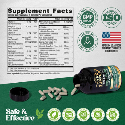 Thyroid Support for Women - Selenium 200 mcg & 21-in-1 Formula | USA