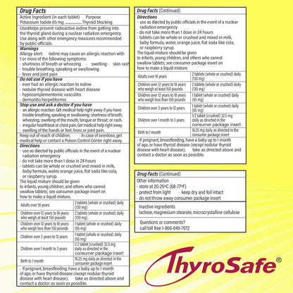 THYROSAFE 65mg Potassium Iodide Tablets (240 Pack) – Supports Thyroid Readiness During Radiation Incidents
