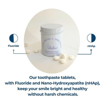 Tidalove Smile More Toothpaste Tablets with Fluoride & Hydroxyapatite (nHAp) – Vegan, Plastic-Free Tin