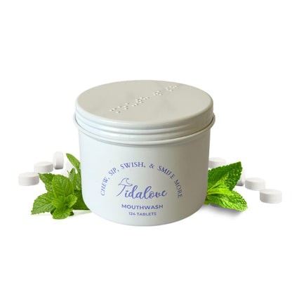 Tidalove Mouthwash Tablets - Alcohol-Free, Eco-Friendly, Travel-Friendly with Nano-HA & Green Tea - 124 Tablets (Tin)