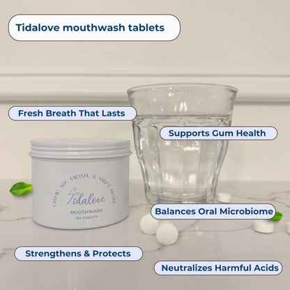 Tidalove Mouthwash Tablets - Alcohol-Free, Eco-Friendly, Travel-Friendly with Nano-HA & Green Tea - 124 Tablets (Tin)