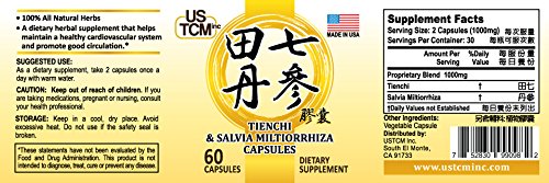 Tienchi Danshen Capsules – Pseudoginseng, Notoginseng, Sanqi, Red Sage 500mg, 60 Veg Capsules, Made in USA