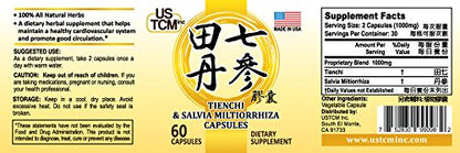 Tienchi Danshen Capsules – Pseudoginseng, Notoginseng, Sanqi, Red Sage 500mg, 60 Veg Capsules, Made in USA