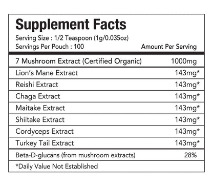 Tiger 7 Mushroom Powder Extract - 3.5oz (100g) | 7-Mushroom Blend | Vegan, Gluten-Free, Dairy-Free