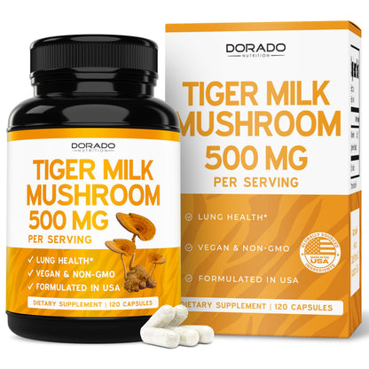 Tiger Milk Mushroom Supplement (120 Capsules, 500 mg per Serving) – Immune & Lung Support | USA Made