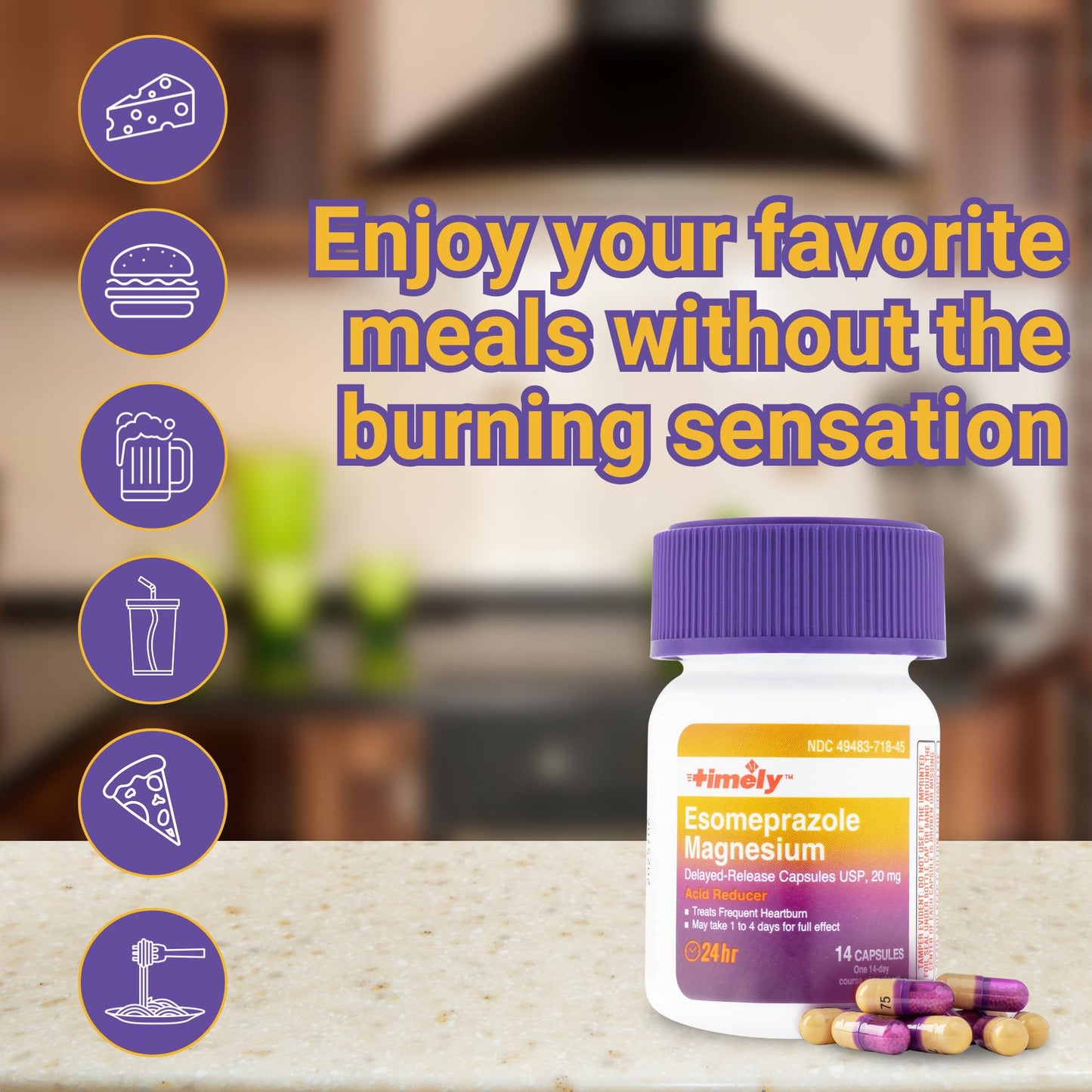 Timely Esomeprazole 20mg Magnesium — 24-Hour Heartburn Relief Capsules (42 Count) | TIME-CAP LABS
