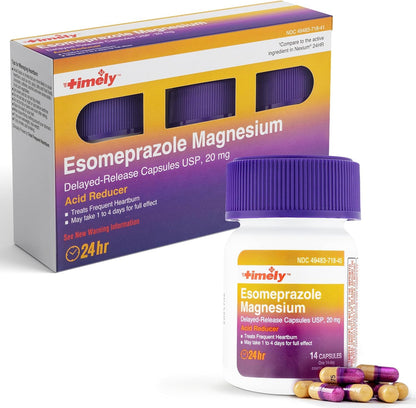 Timely Esomeprazole 20mg Magnesium — 24-Hour Heartburn Relief Capsules (42 Count) | TIME-CAP LABS