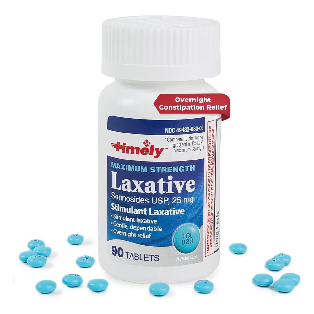 TIME-CAP LABS Timely Max Laxatives - 90 Maximum Strength Tablets, 25mg Sennosides, Occasional Constipation Relief