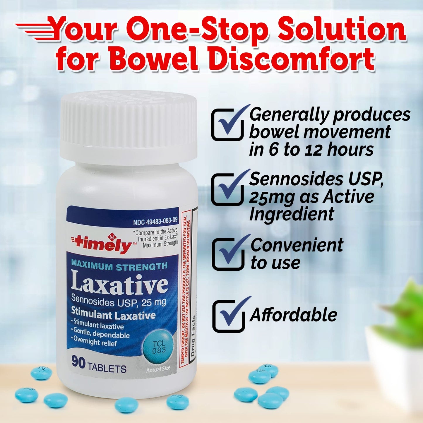 TIME-CAP LABS Timely Max Laxatives - 90 Maximum Strength Tablets, 25mg Sennosides, Occasional Constipation Relief