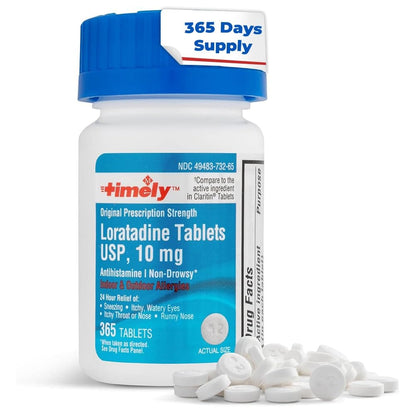 Timely Allergy Medicine Loratadine 10mg 365 Count | Non-Drowsy 24-Hour Allergy Relief | TIME-CAP LABS