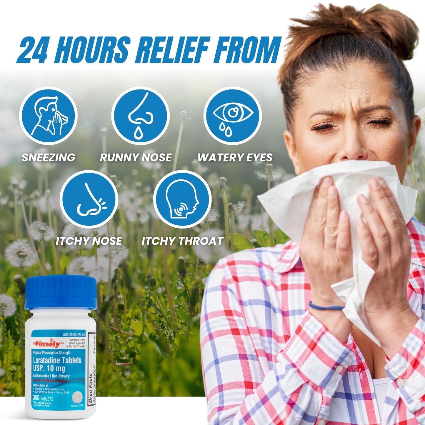 Timely Allergy Medicine Loratadine 10mg 365 Count | Non-Drowsy 24-Hour Allergy Relief | TIME-CAP LABS