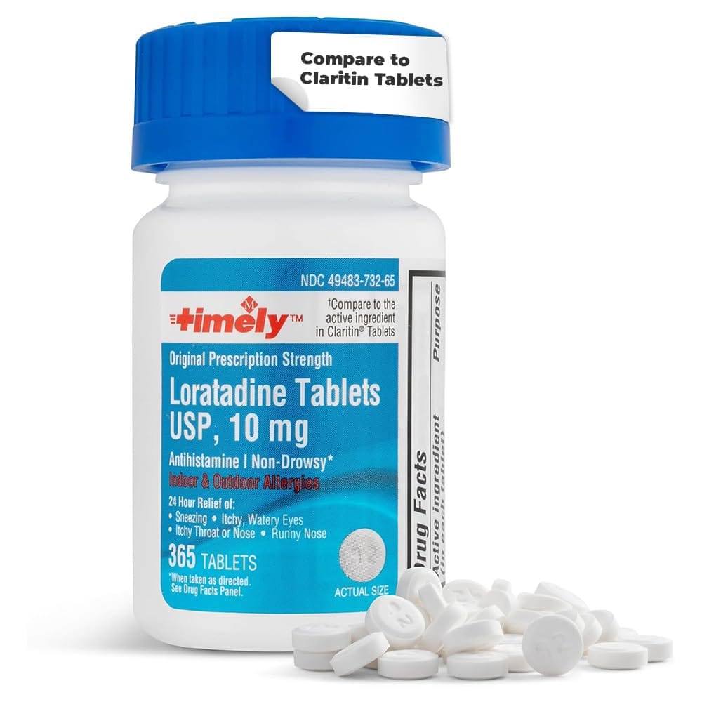Timely Allergy Medicine Loratadine 10mg 365 Count | Non-Drowsy 24-Hour Allergy Relief | TIME-CAP LABS