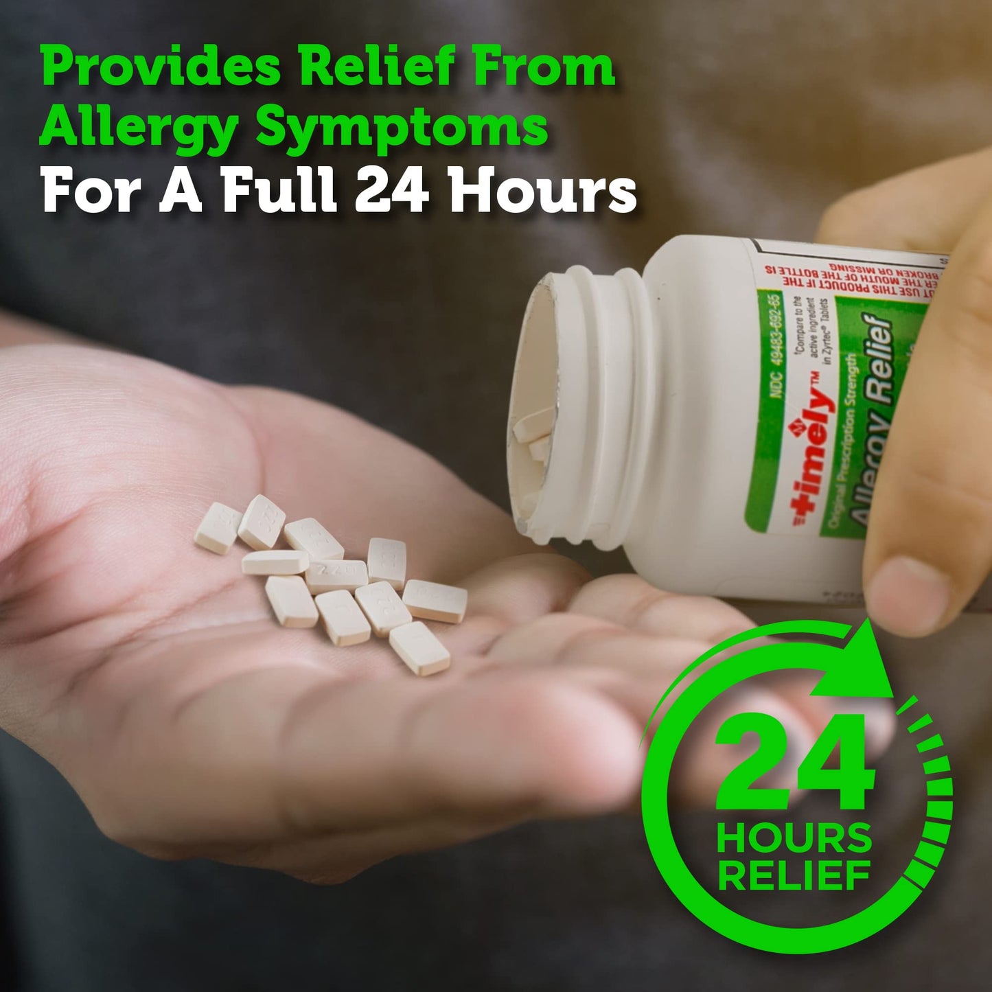 Timely Cetirizine HCl 10 mg - 365 Tablets | 24-Hour Allergy Relief | TIME-CAP LABS