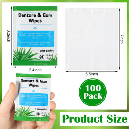 Timgle 100 Pcs Denture Cleaning Wipes - Deep Cleaning for Dentures, Aligners & Mouthguards