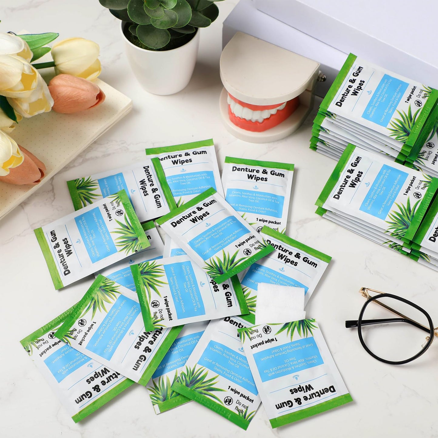 Timgle 100 Pcs Denture Cleaning Wipes - Deep Cleaning for Dentures, Aligners & Mouthguards