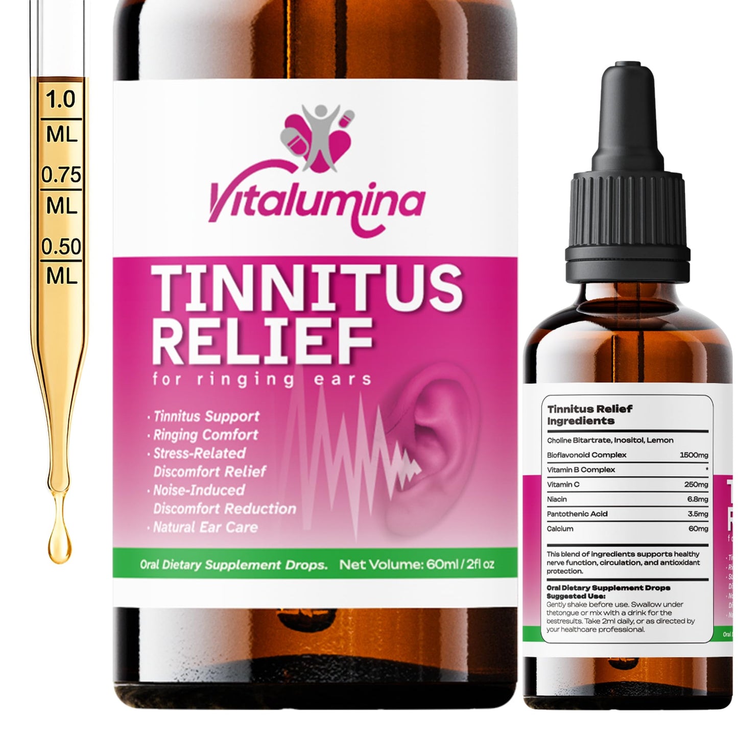 Tinnitus Relief Drops To Drink – Natural Tinnitus Relief for Ringing Ears (60ml)