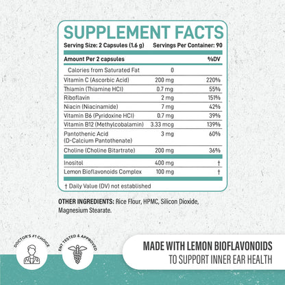 Tinnitus Relief Pills – Extra Strength with Flavonoids, B12 & Inositol | 60 Caplets
