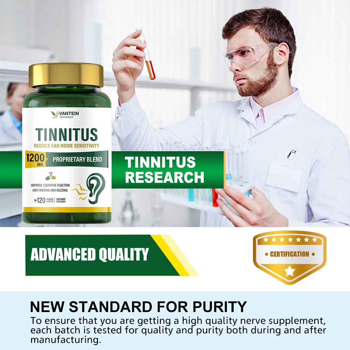 Tinnitus Relief Ringing Ears Supplement - 120 Capsules | Supports Ear Health & Hearing Comfort
