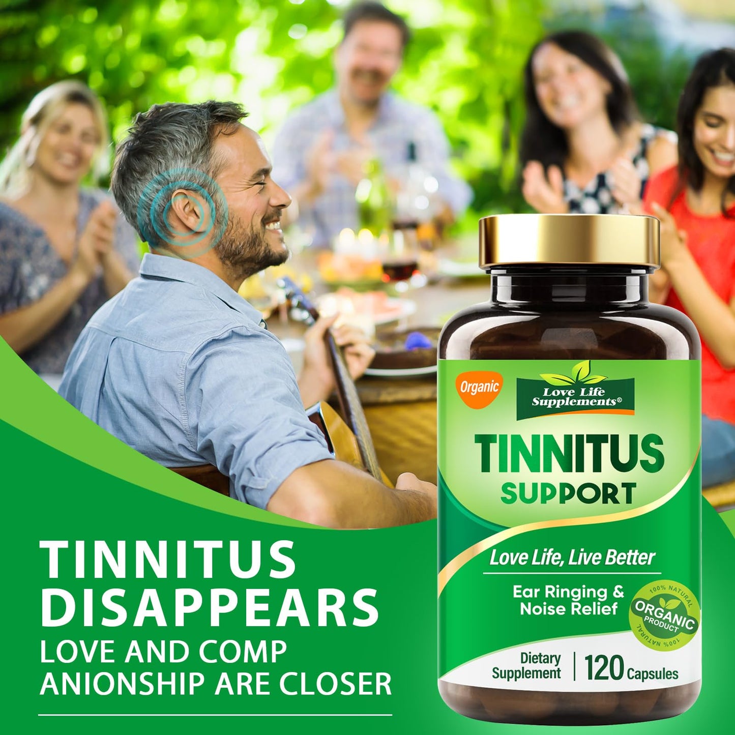 Tinnitus Relief Supplement - Natural Ringing Ears Support | 120 Capsules (2-Month)