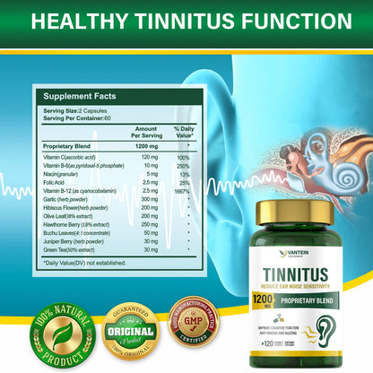 Tinnitus Relief Ringing Ears Supplement - 120 Capsules | Supports Ear Health & Hearing Comfort