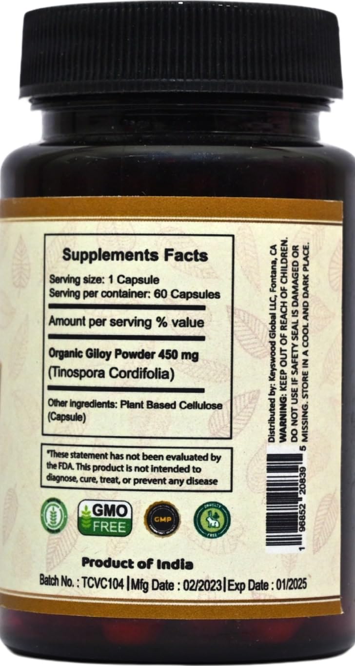 VedaSecrets Giloy Dietary Supplement - Tinospora Cordifolia, Organic Giloy Powder, 60 Vegetarian Capsules